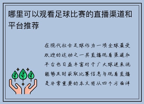 哪里可以观看足球比赛的直播渠道和平台推荐